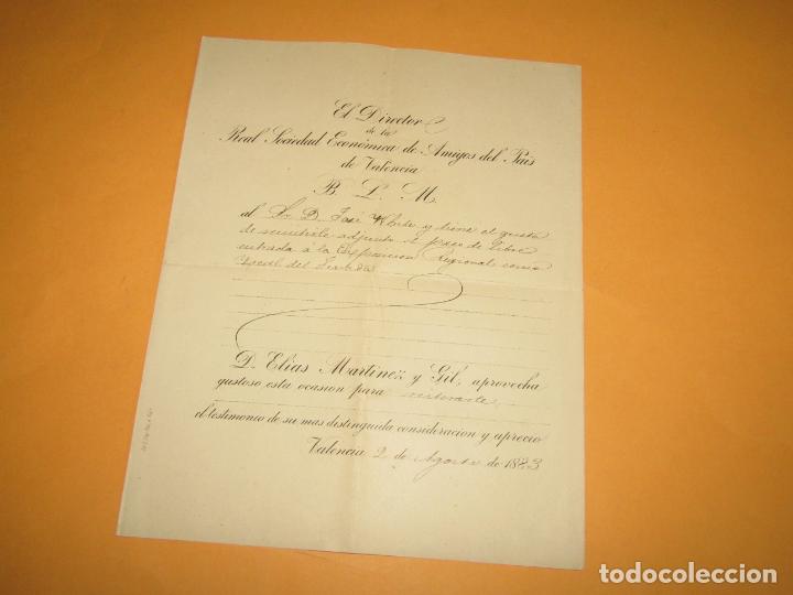 Documentos antiguos: Documento del Director Real Sociedad Econ&oacute;mica Amigos Pa&iacute;s Valencia Exposici&oacute;n Regional - A&ntilde;o 1883