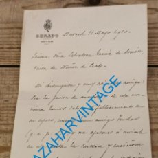 Documentos antiguos: MADRID, 1910, CARTA FIRMADA POR EL SENADOR VITALICIO BERNABE DAVILA BERTOLOLI, GRAN CRUZ CARLOS III