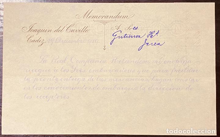 Documentos antiguos: MEMORANDUM. JOAQUIN DEL CUVILLO. CADIZ. 1919 - Foto 1