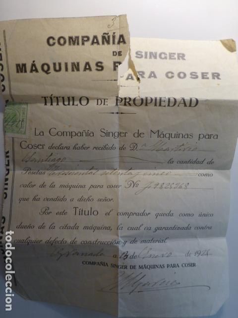 Old Documents: MAQUINA DE COSER SINGER TITULO PROPIEDAD GRANADA 1925