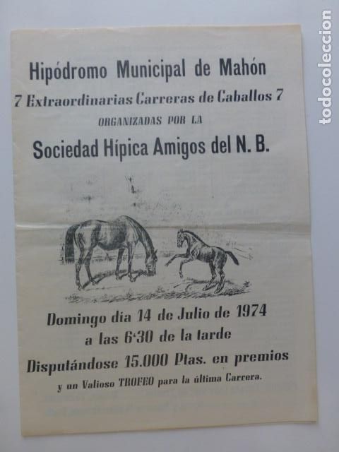 Documentos antigos: CIUDADELA MENORCA HIPOROMO DEL RAM PROGRAMA CARRERAS DE CABALLOS 1974