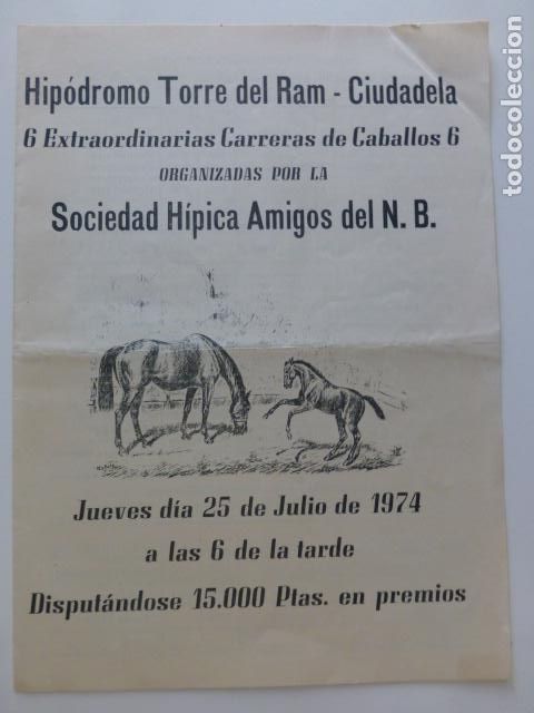 Documentos antiguos: CIUDADELA MENORCA HIPOROMO DEL RAM PROGRAMA CARRERAS DE CABALLOS 1974