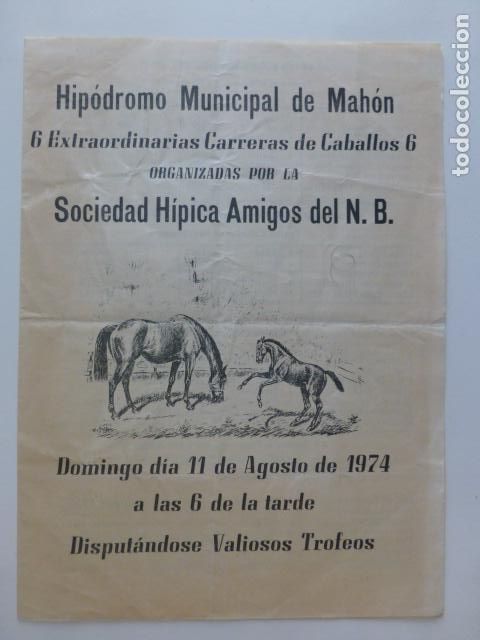 Old Documents: CIUDADELA MENORCA HIPOROMO DEL RAM PROGRAMA CARRERAS DE CABALLOS 1974