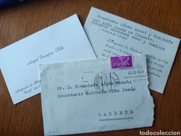 Documentos antiguos: TARJETA A COFRAD&Iacute;A NI&Ntilde;O JES&Uacute;S DE CAUDETE DE PRESB&Iacute;TERO A. SERRANO DIAZ Y CORONEL A.CONEJERO LILLO-