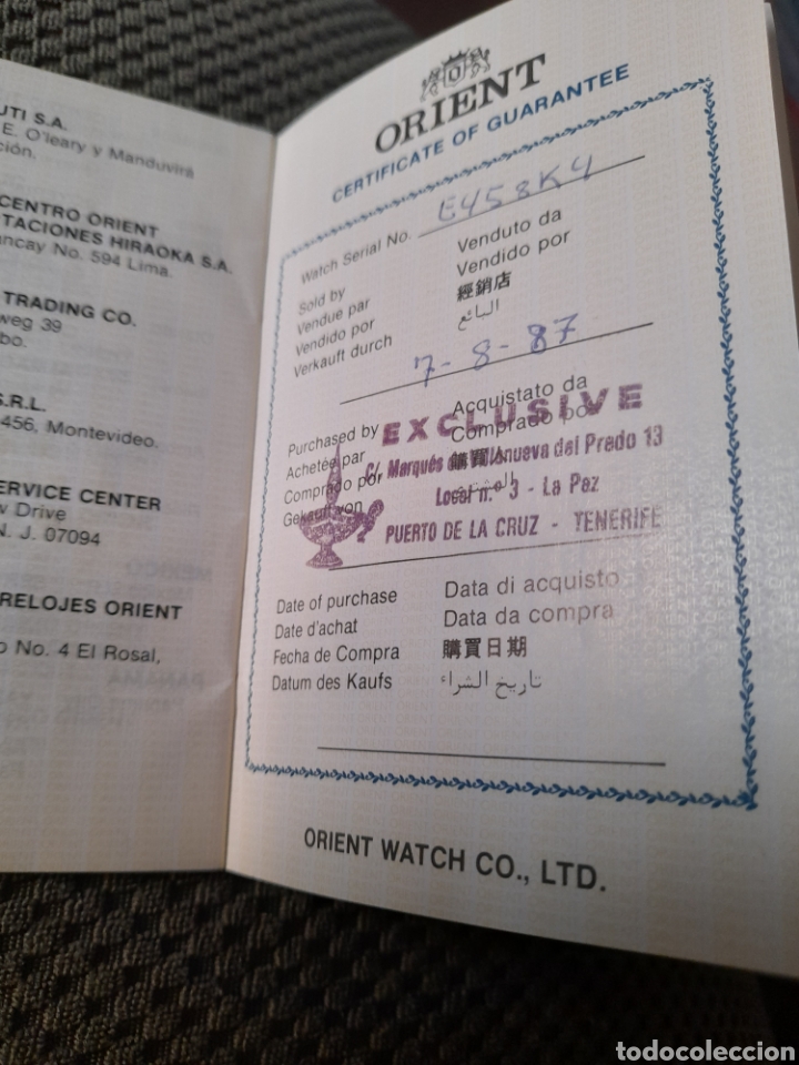 Documentos antiguos: GARANT&Iacute;A RELOJ ORIENT 1987 NUEVA - Foto 2