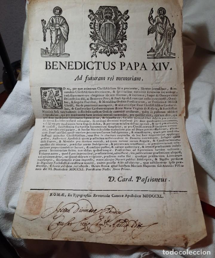 Documentos antiguos: Bula papal BENEDICTUS XIV, de 1.740 - Foto 4