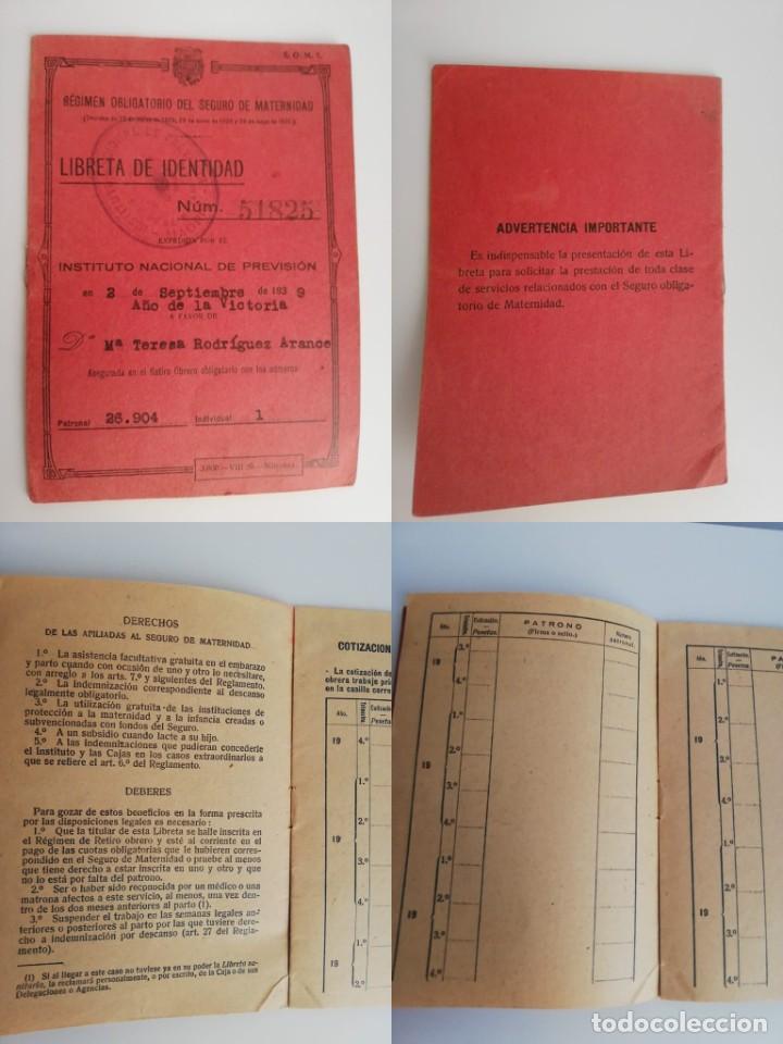 Documentos antigos: Antigua libreta de Identidad. Regimen obligatorio del seguro de Maternidad a&ntilde;o 1939