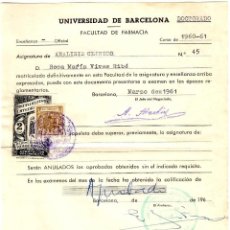 Documentos antiguos: UNIVERSIDAD DE BARCELONA - FACULTAD DE FARMACIA - DOCTORADO - ANÁLISIS CLÍNICO - NOTAS - MARZO 1961