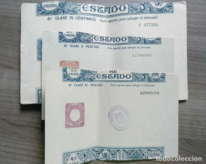 Old Documents: Lote papel estado pago Espa&ntilde;a - 75 cts, - 5 pesetas, 10 pesetas
