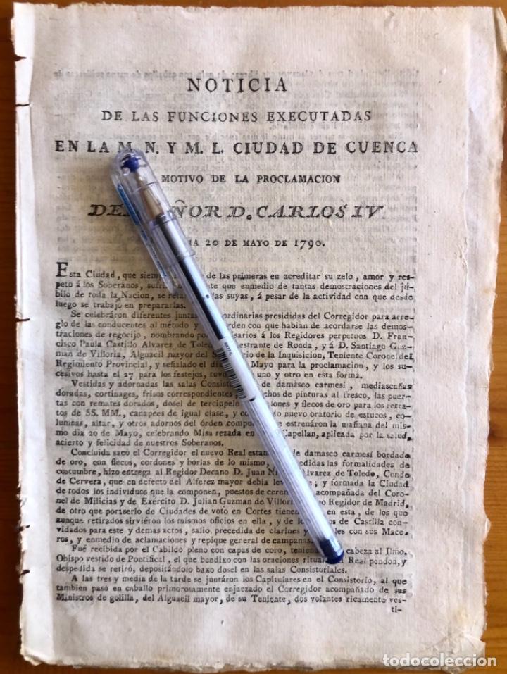 Documentos antiguos: CUENCA- PROCLAMACION CARLOS IV- 1790 - Foto 1