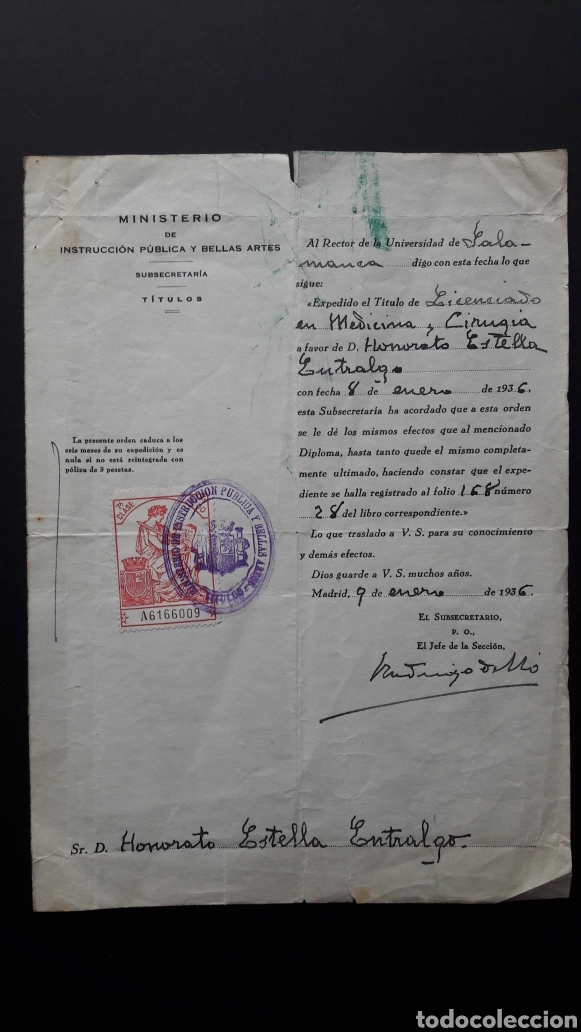 Documentos antiguos: Expedici&oacute;n titulo medicina. 1936. - Foto 1