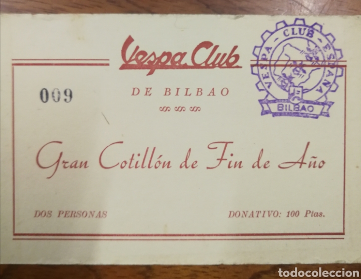 Documentos antiguos: Gran cotillon fin de a&ntilde;o vespa club Bilbao