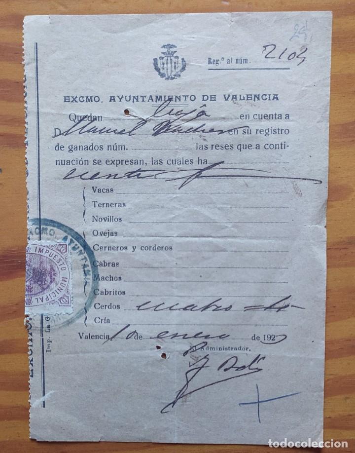 Documentos antiguos: ZVCOLEC. LOTE DE 4 REGISTROS DE GANADO AYUNTAMIENTO DE VALENCIA. DE 1922 A 1927 - Foto 3 - 272370743