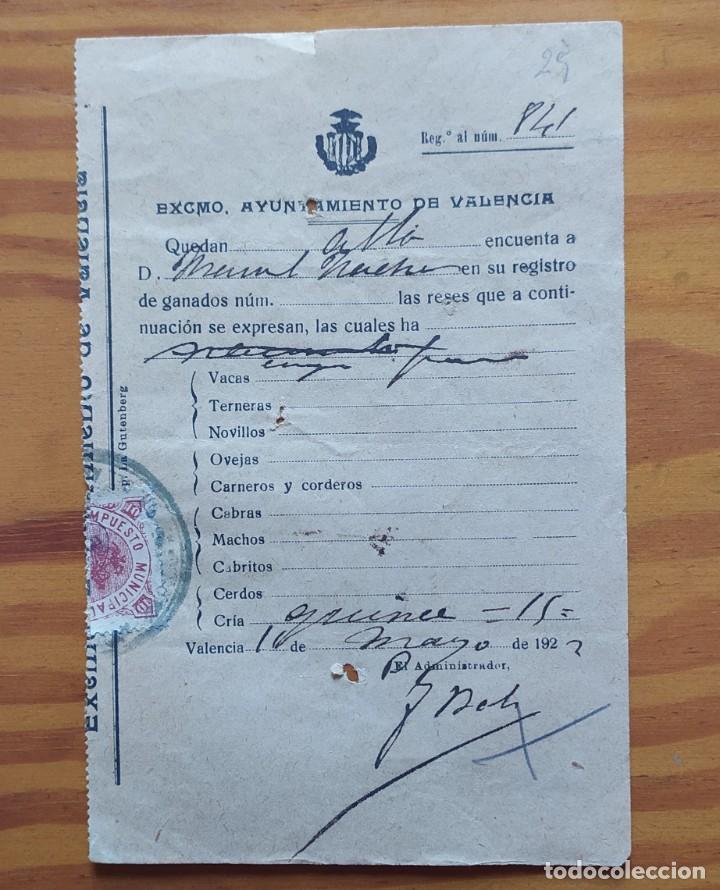 Documentos antiguos: ZVCOLEC. LOTE DE 4 REGISTROS DE GANADO AYUNTAMIENTO DE VALENCIA. DE 1922 A 1927 - Foto 4 - 272370743