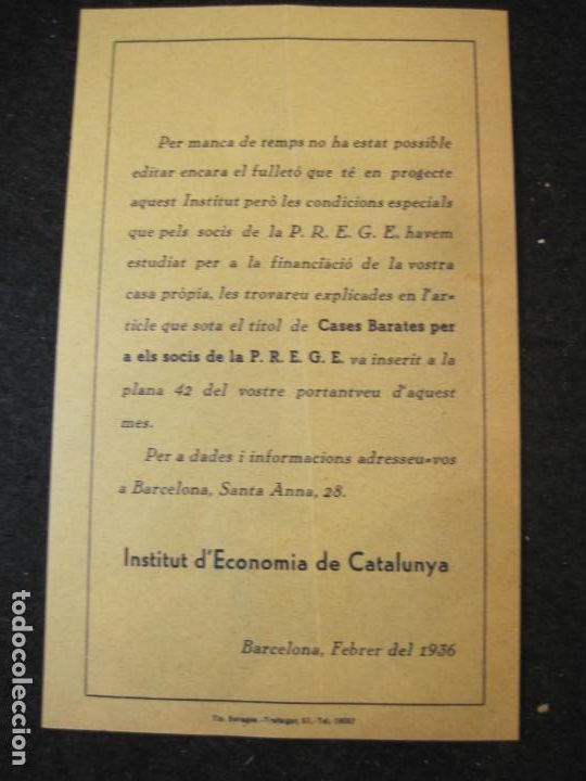 Documentos antiguos: INSTITUT ECONOMIA DE CATALUNYA-NOTA INFORMATIVA-DOCUMENT ANYS 30-VER FOTOS-(K-3608)