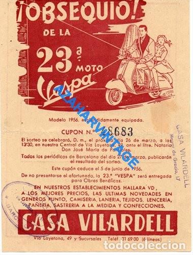 Documentos antiguos: BARCELONA,1956,CASA VILARDELL. CUPON SORTEO MOTO VESPA CON PUBLICIDAD DE MOLTFORT'S.