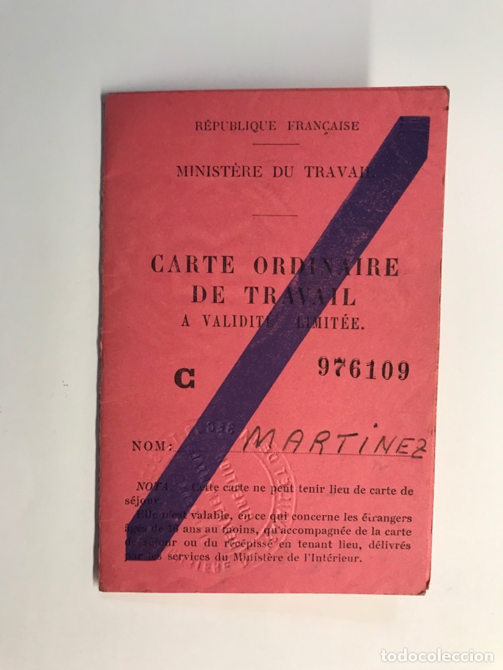 Old Documents: DOCUMENTO. Republica de Francia. Carta Ordin&aacute;ria de Trabajo (a.1962) Real de Gand&iacute;a