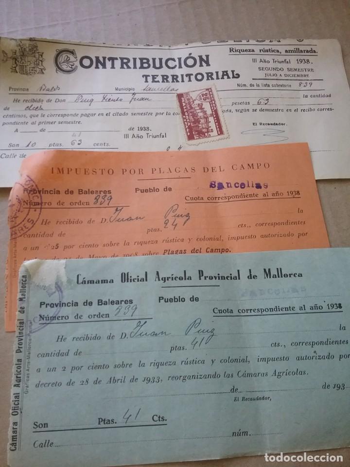 Documentos antiguos: RECIBO de Contribuci&oacute;n Territorial a&ntilde;o 1938. Baleares(482)