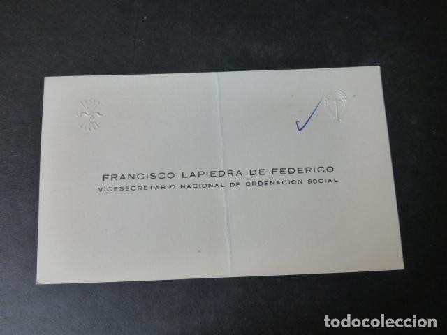 Documenti antichi: FRANCISCO LAPIEDRA DE FEDERICO VICESECRETARIO DE ORDENACION SOCIAL TARJETA DE VISITA