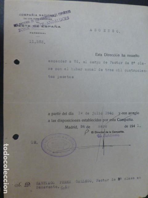 Documents Anciens: FERROCARRIL ASTORGA OESTE ASCENSO A FACTOR 2&ordf; EMPLEADO ESTACION DE BENAVENTE ZAMORA