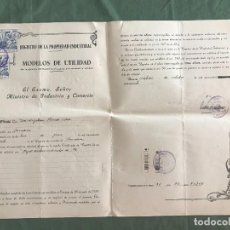Documentos antiguos: CERTIFICADO REGISTRO PROPIEDAD INDUSTRIAL - EXPEDIENTE COMPLETO PARA MODELO DE UTILIDAD - AÑO 1950