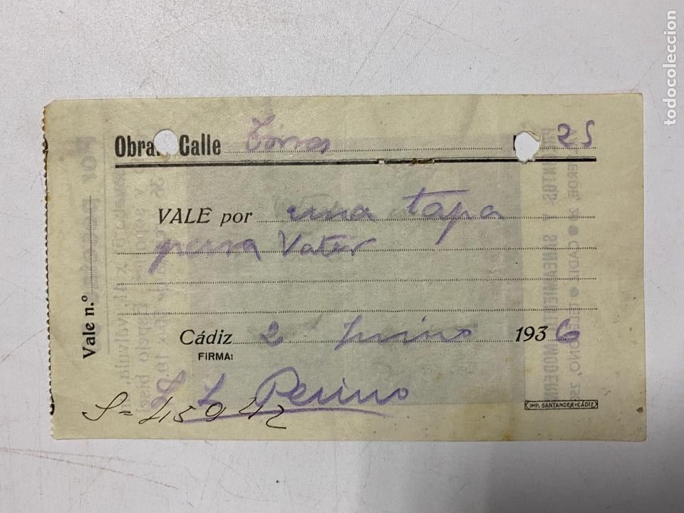 Alte Dokumente: VALE POR LA TAPA DE UN VATER. CADIZ, 1936. VER FOTOS