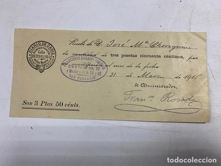 Alte Dokumente: SAN FERNANDO, 1916. RECIB&Iacute; DE SUSCRIPCI&Oacute;N ANUAL DEL DIARIO DE C&Aacute;DIZ. VER FOTOS