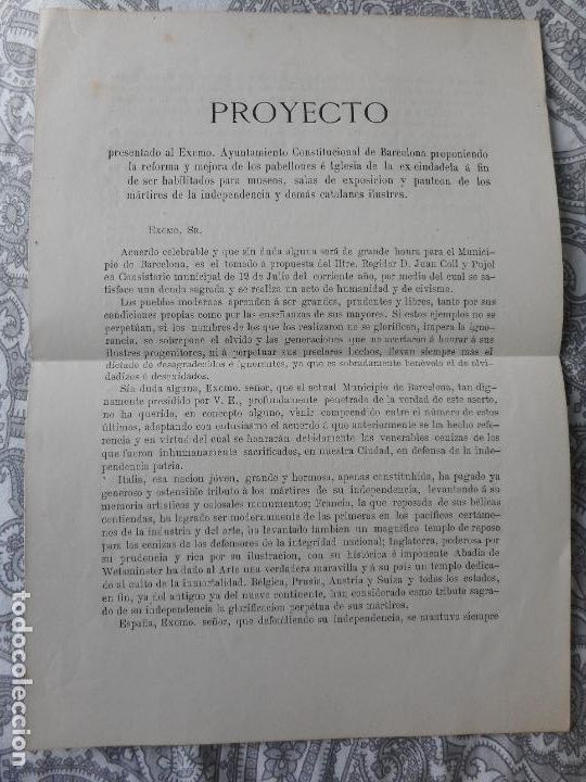 Documentos antiguos: AYUNTAMIENTO BARCELONA 1881.PROYECTO REFORMA PABELLONES IGLESIA EX-CIUDADELA CREACION PANTEONES.