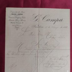 Documentos antiguos: ANTIGUA CARTA CON MEMBRETE DE G. CAMPÁ. DEPOSITO DE ANIS COMINOS Y AZAFRAN. BARCELONA 1.888. Lote 280747208