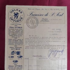 Documentos antiguos: FACTURA MEMBRETE. FRANCISCO DE P. FONT. OBLEAS OPTIMUS. BARCELONA1937