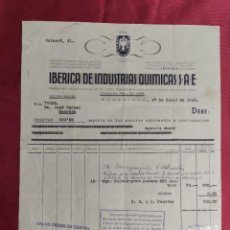 Documentos antiguos: FACTURA MEMBRETE IBERICA DE INDUSTRIAS QUIMICAS PRODUCTOS QUIMICOS FARMACEUTICOS NACIONALES IDIOSA