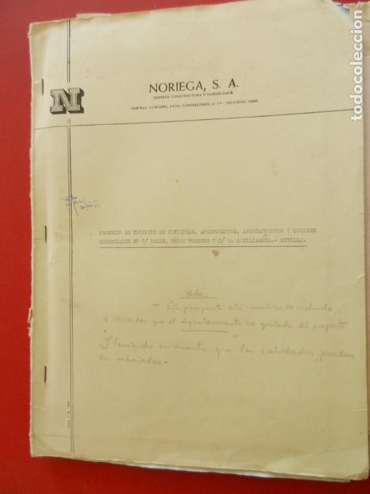 Documentos antiguos: PROYECTO DE EDIFICIOS DE VIVIENDAS ... - C/ VALLE, MU&Ntilde;OZ TORRERO Y M. AUXILIADORA, SEVILLA - NORIEGA - Foto 1