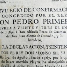 Documentos antiguos: PRIVILEGIO REY PEDRO I SAN LUCAS BARRAMEDA 1389 MEDINA SIDONIA (1789). Lote 283030663