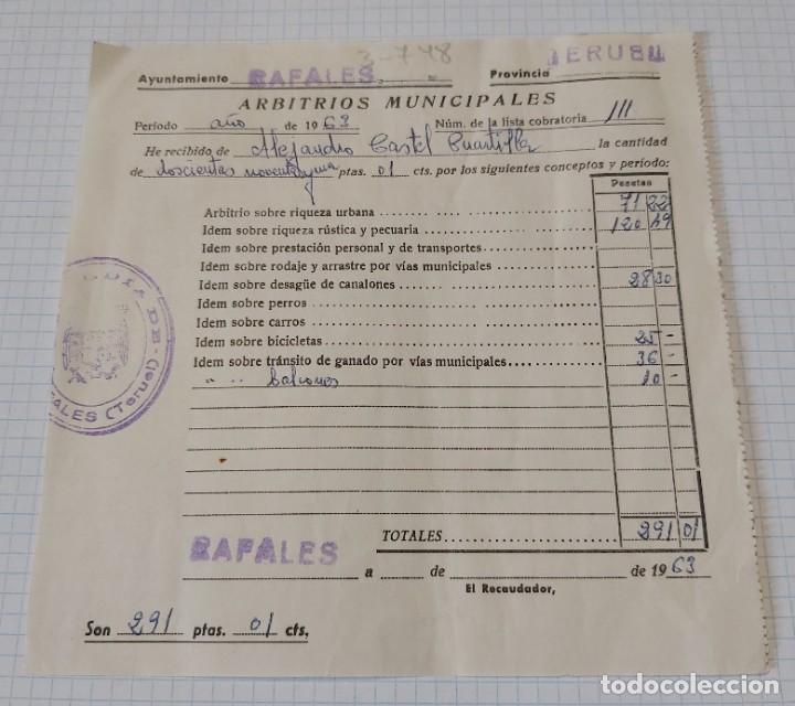 Documentos antiguos: Documento arbitrios municipales R&aacute;fales 1963