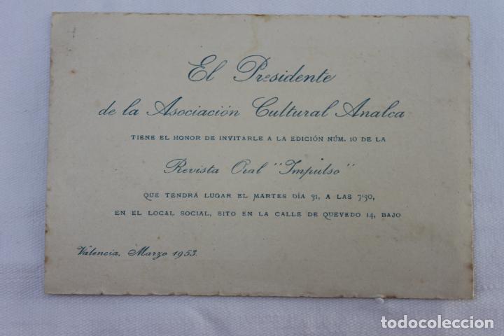 Documentos antiguos: ASOCIACION CULTURAL ANALCA, REVISTA ORAL IMPULSO, 1953 VALENCIA