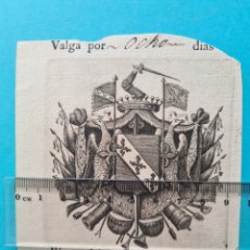 Documentos antiguos: SIGILOGRAFIA - HERALDICA - GRABADO ESCUDO HERALDICO - RECORTE DE PASAPORTE DEL SIGLO XIX - VER. Lote 285586763