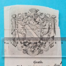 Documentos antiguos: SIGILOGRAFIA - HERALDICA - GRABADO ESCUDO HERALDICO - RECORTE DE PASAPORTE DEL SIGLO XIX - VER. Lote 285586968
