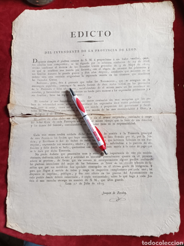 Documentos antiguos: Edicto Le&oacute;n 1815 - Foto 1
