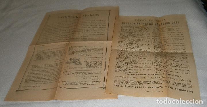 Documentos antiguos: documento certtificado medico de Sthenosina Orel + lista de puntos de venta 1904