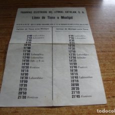 Documentos antiguos: HORARIOS TRANVIAS ELECTRICOS DEL LITORAL CATALAN LINEA TIANA A MONTGAT 1971 AUTOBUSES JUAN BOSCH. Lote 286316598