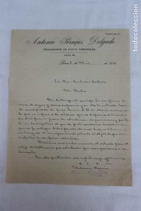 Documentos antiguos: CARTA COMERCIAL PROCURADOR DE LORCA 1919 - Foto 1