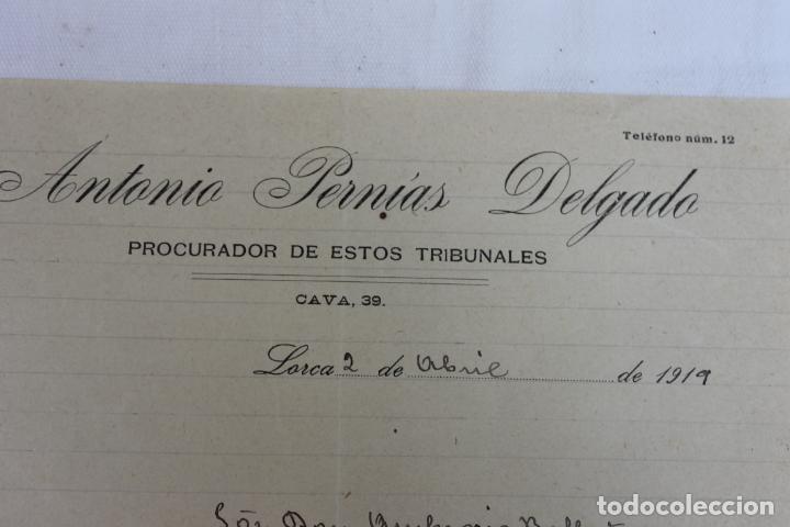 Documentos antiguos: CARTA COMERCIAL PROCURADOR DE LORCA 1919 - Foto 2