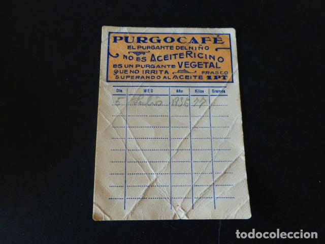 Documentos antiguos: PURGOCAF&Eacute; PURGANTE 1936 TARJETA PUBLICITARIA