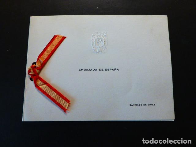 Documentos antigos: TARJETA FELICITACION EMBAJADA ESPA&Ntilde;OLA EN SANTIAGO DE CHILE