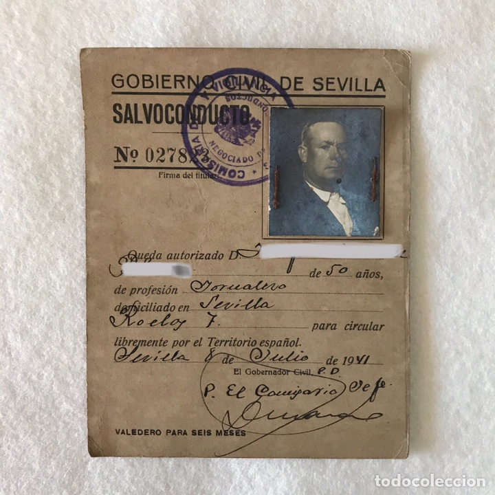 Documentos antiguos: ANTIGUO SALVOCONDUCTO - GOBIERNO CIVIL DE SEVILLA - 1941