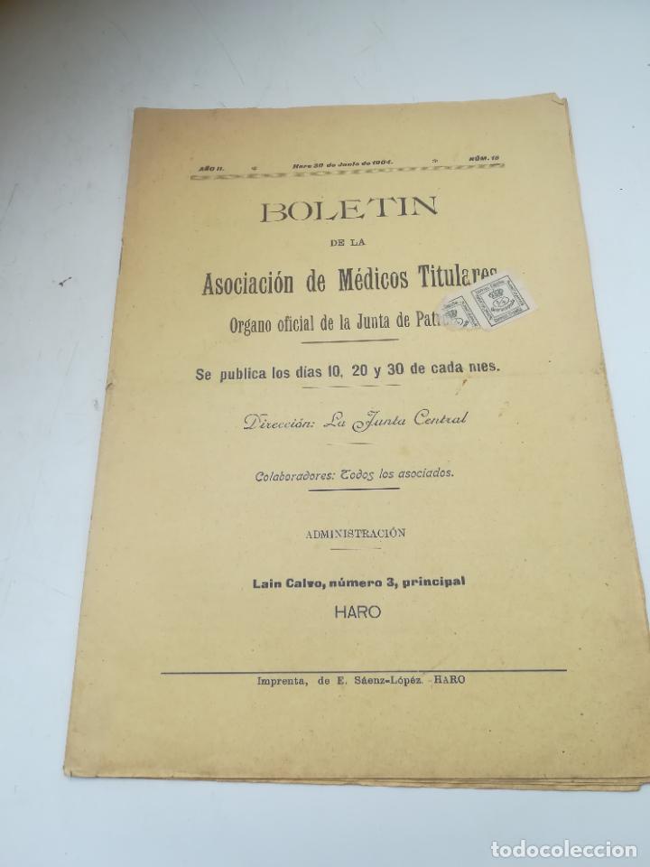 Alte Dokumente: BOLET&Iacute;N DE LA ASOCIACI&Oacute;N DE M&Eacute;DICOS TITULARES. A&Ntilde;O III. 30 JUNIO 1904. N&ordm; 18. HARO. VER SUMARIO