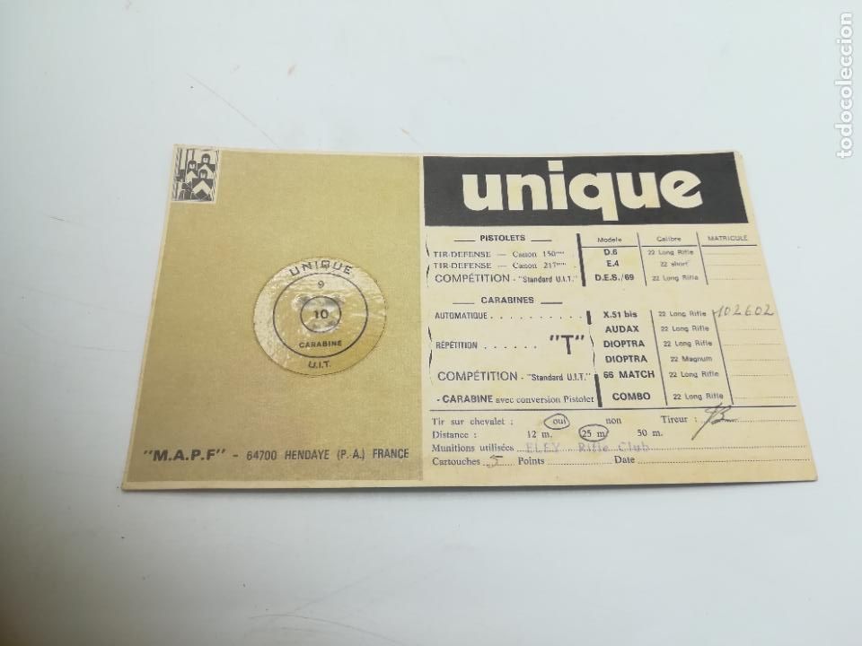 Old Documents: PUBLICIDAD ARMAS. UNIQUE. HENDAYA, FRANCIA. CON PRUEBA. VER