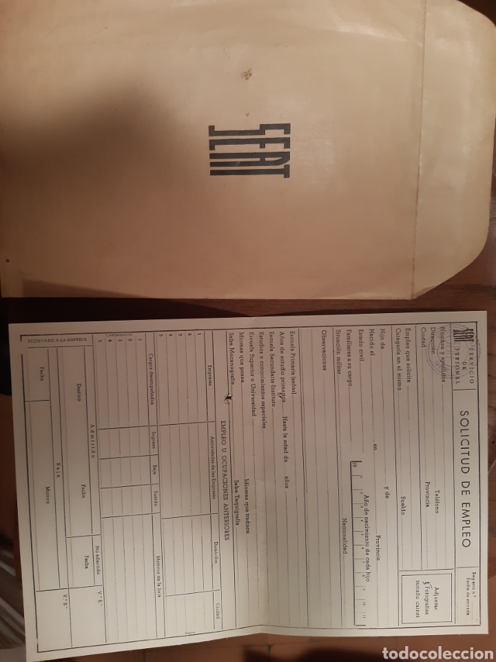 Documentos antiguos: Solicitud trabajo en seat a&ntilde;os 50