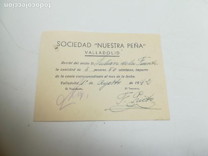 Old Documents: RECIB&Iacute;. SOCIEDAD NUESTRA PE&Ntilde;A. VALLADOLID. 1942