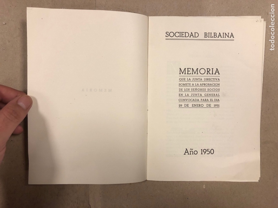 Documentos antiguos: SOCIEDAD BILBA&Iacute;NA. MEMORIA JUNTA GENERAL A&Ntilde;O 1950. - Foto 2